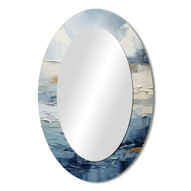 Décoration de plage ovale scandinave plage - miroir mural bleu sarcelle, 36 po x 24 po