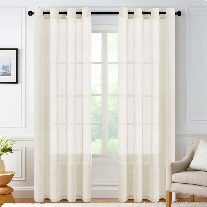 Rideaux semi-transparents avec œillets en mélange de lin - 37 po / 52 po de largeur, panneaux semi-privés et filtrant la lumière pour chambre à coucher 