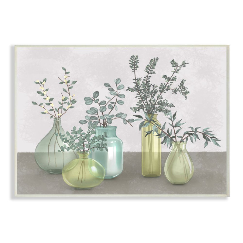 «Plants in Vases Neutral Gray Design» par Ziwei Li - impression d'art graphique, Plaque murale, H 13 po x l 19 po