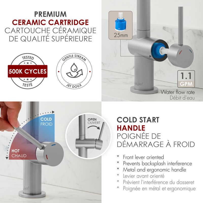Single Handle 10 ⅛" Brushed Stainless Steel Pull Down Bathroom Faucet, Brushed Stainless Steel