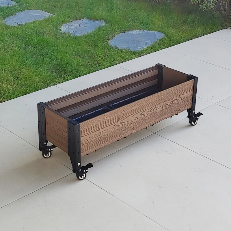 Brown Composite Rolling Planter Box with Black Frame