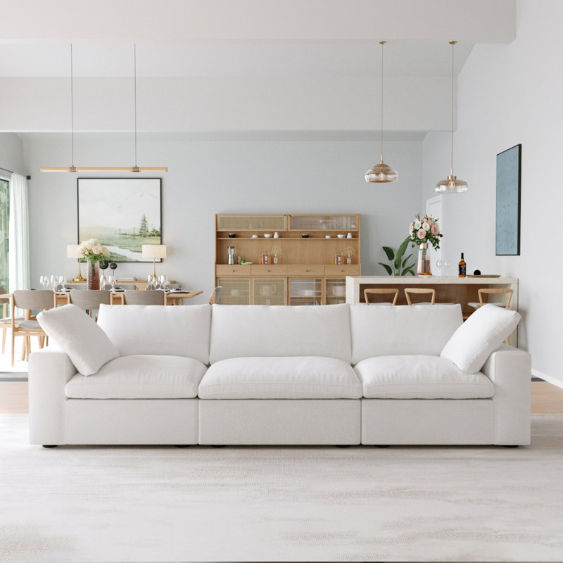Canapé modulaire rembourré 3 places, 3, 23.23" H x 117.9" W x 39.3" D, Blanc