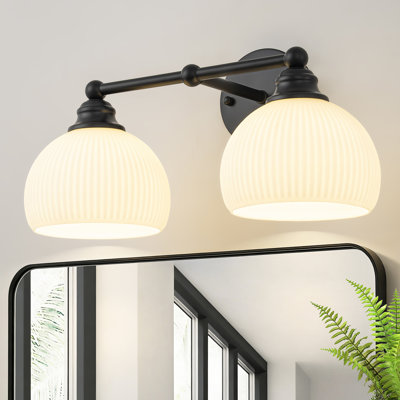 2-Light Opal Ribbed Glass Vanity Light Dimmable Bath Bar