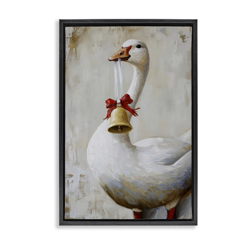 Cadre flottant Festive Jingle Goose, conception de Petal Prints Design, Cadre flottant noir de jais, H 25 po x l 17 po