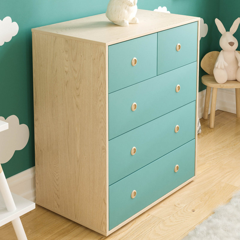 Kayshia 5 Drawer Chest, Blue/Oak