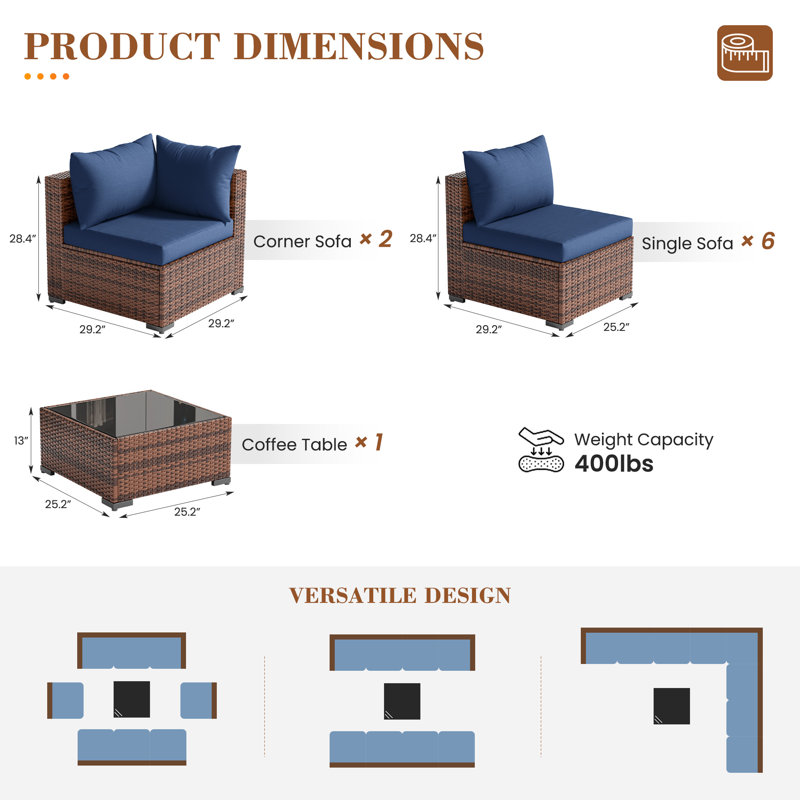 Ensemble de conversation pour 8 personnes, Bleu