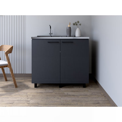Utility Sink Cabinet Burwood, Kitchen, Black