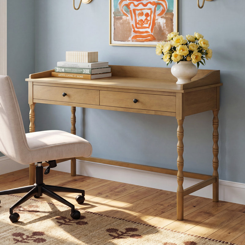 Mia Writing Desk with Drawers , Desert Brown