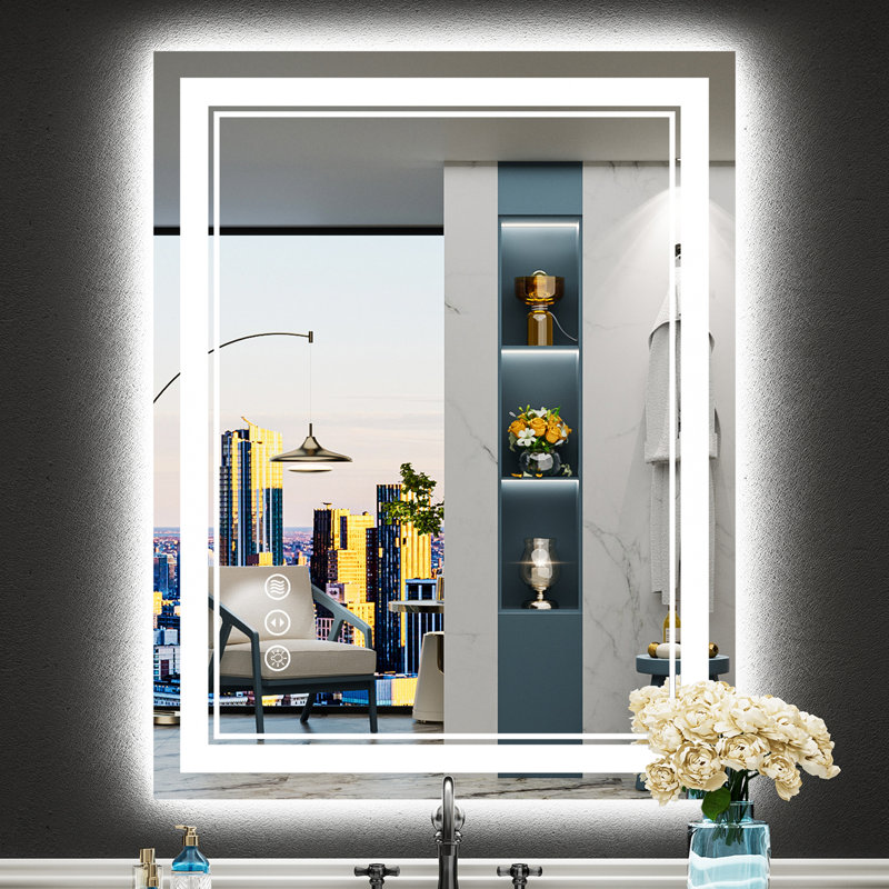 Miroir de meuble-lavabo à DEL avec fonction de mémoire, 3 températures de couleur et éclairage à intensité variable
