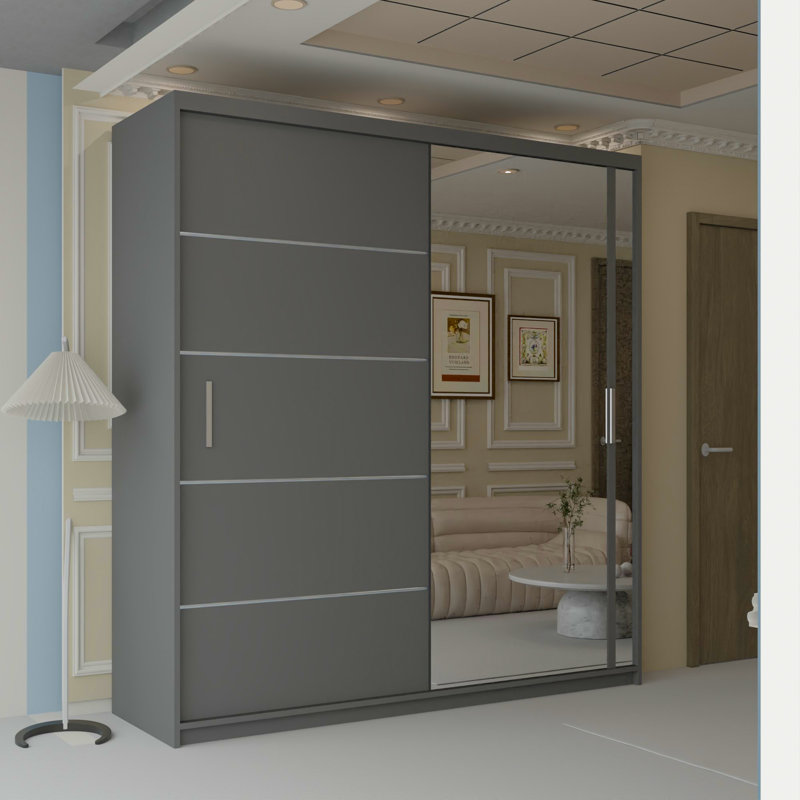 2 Door Sliding Wardrobe, Grey, 217cm H x 180cm W x 62cm D