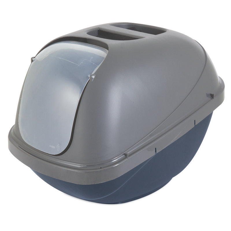Basic Plastic Enclosed Litter Box, Large (14" H x 15.2" W x 18.8" D), Blue/Silver