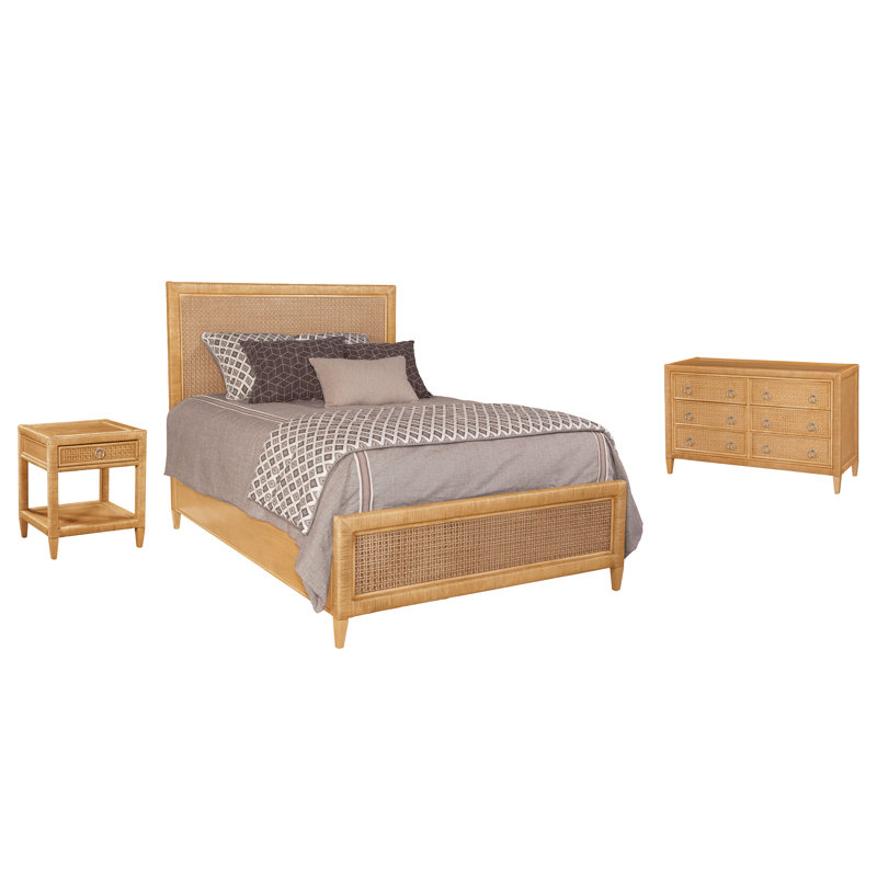 Naples Platform 3 Piece Bedroom Set, Honey, 5 Pcs. Bed, Nightstand, 2 Dressers, Mirror, Twin