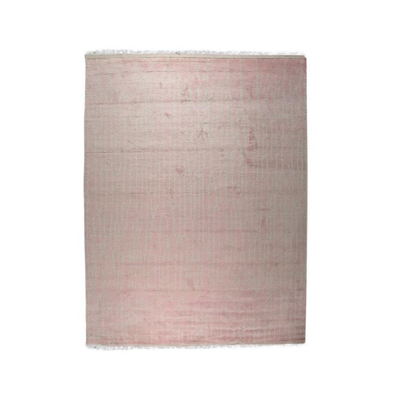 Tapis rose en laine noué à la main Rhea, Rectangle 8 pi x 10 pi