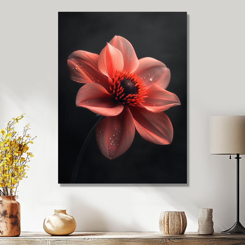 «Pink on Black Dahlia Vibes I», reproduction d'art murale Dahlia, Métal métal, H 32 po x l 16 po x P 1 po