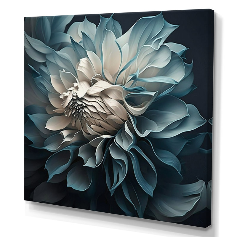 Fleurs de dahlia bleues et blanches I - Dahlia, H 30 po x l 30 po, Toile tendue, Sans cadre
