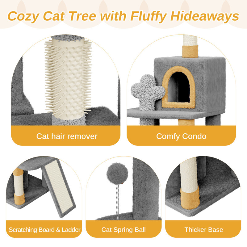 Amadahy 131cm H Cat Tree, Light Grey/Yellow