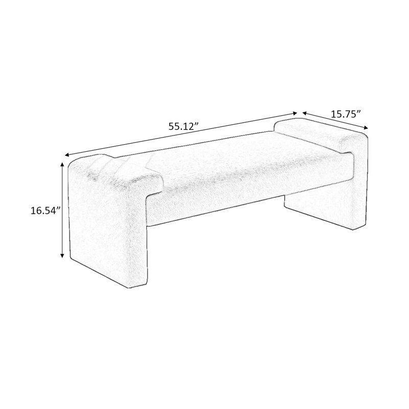 Banc rembourré blanc, H 16,54 po x l 55,12 po x P 15,75 po
