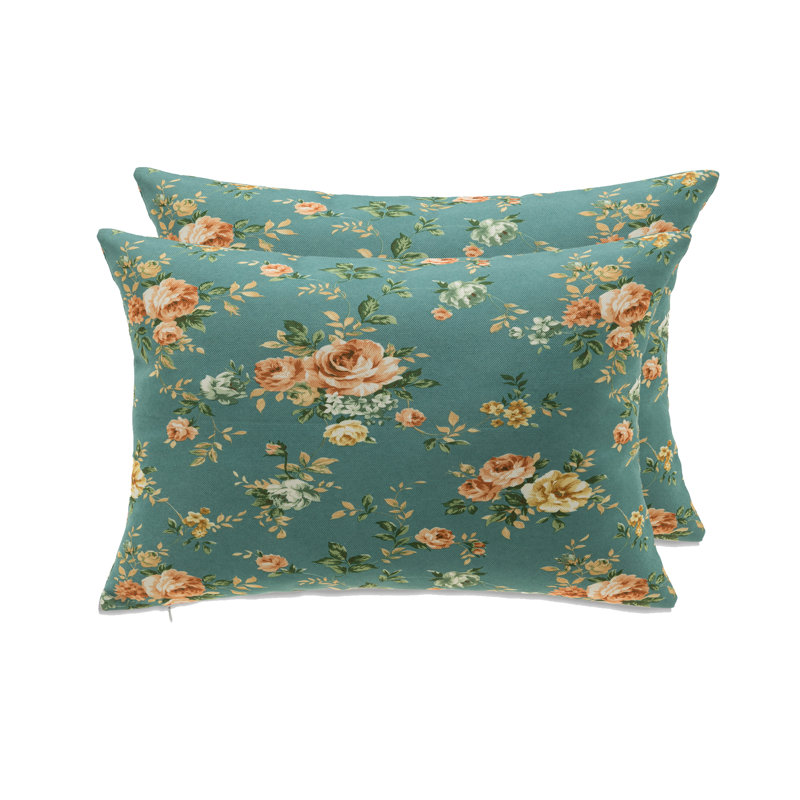 Coussin rectangulaire en polyester Florence, Rose / Brun / Vert, Polyester/ Bourre en polyester