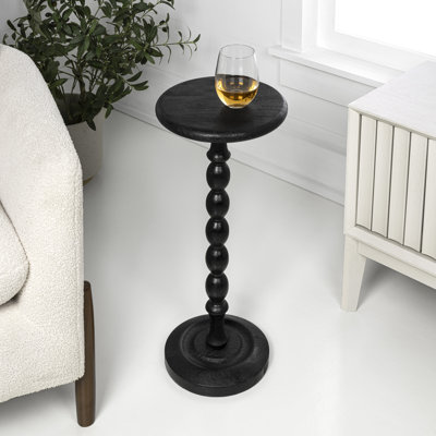 Augustus 11" x 24.5" Cottage Round Solid Mango Wood Spool Pedestal Drink Table - Black Turned Accent Side & End Table for Living Room