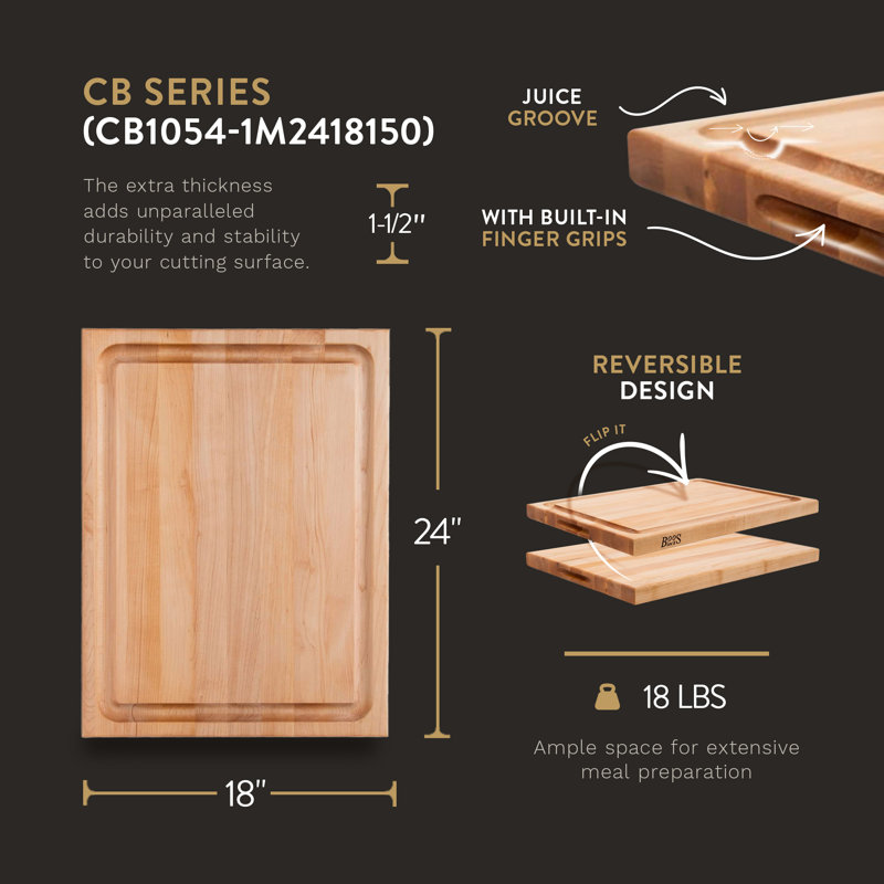 Maple Wood Reversible Cutting Board with Juice Groove