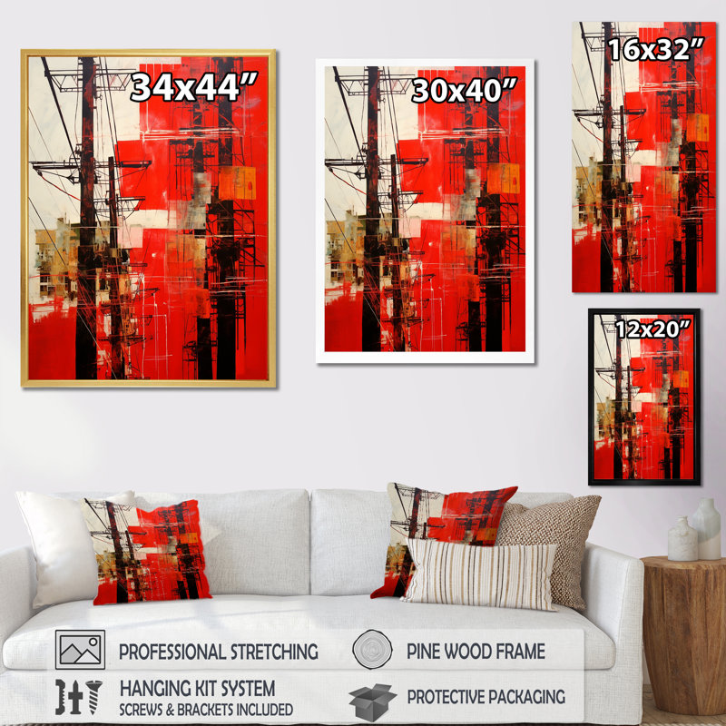 Lignes électriques sur toile Cherry Channels, Cadre flottant doré, H 20 po x l 12 po x P 1 po