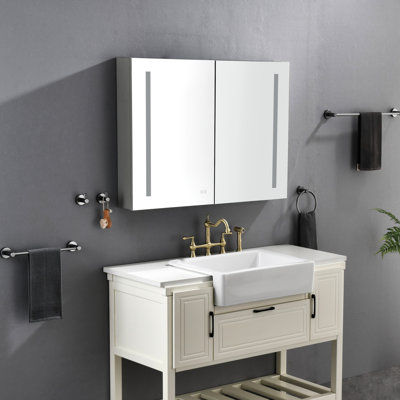 30 X 40 Inch Led Bathroom Medicine Cabinet, Fog, Dimmable Lighting, 3 Colour Modes, All Mirrors, Adjustable Shelf, Rust- Cabinet Inch, Dimmable, Temperatures, Socket, Aluminium
