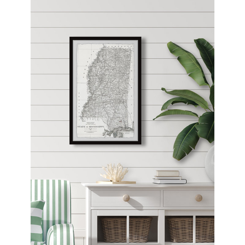 State of Mississippi - Reproduction d'art graphique sur papier encadré, H 24 po x l 16 po x P 1,5 po