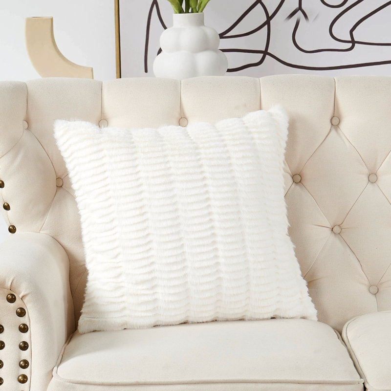 Housse de coussin en fausse fourrure Shaggy, Blanc