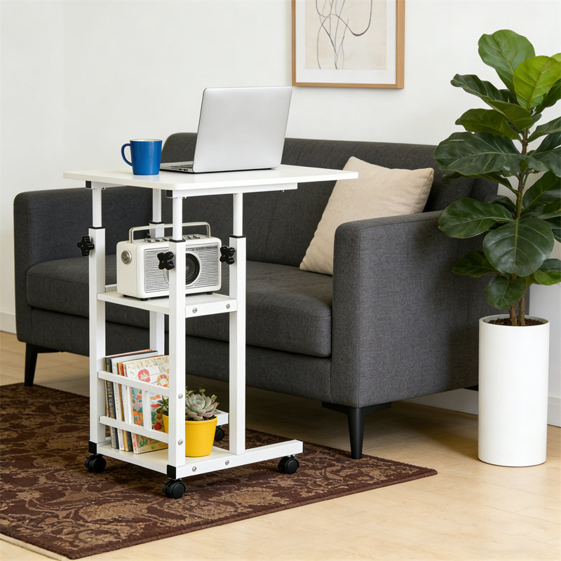 Height Adjustable Side End Table with Shelves
