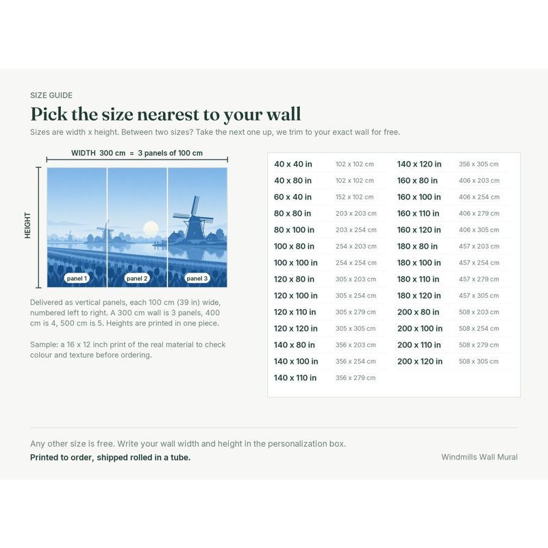 Windmills Wallpaper Mural, Peel and Stick Kids Room Wall Mural, Layered Silhouette Landscape Nursery Wallpaper, 305 x 254 cm