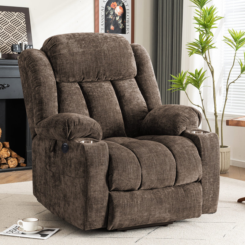 Zisel Large Dual Motor Lay Flat Power Lift Recliners Chair With Heat And Massage, USB And Type-C, Cup Holder, Side Pockets, Comfortable Chenille,Brown