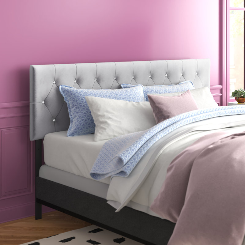 Ameer Velvet Upholstered Panel Headboard, Grey Velvet, King
