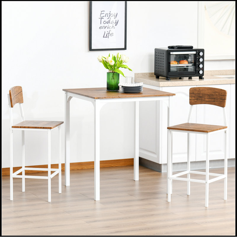 Industrial White Pub Table Set with 2 Chairs