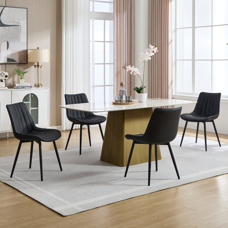 PU Leather Upholstered Dining Chairs, Modern Side Chairs with Metal Legs Black (Set of 4), 4, Black