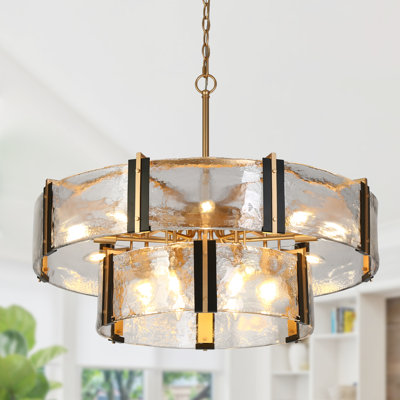 15- Light 31.5’’ W Dimmable Textured Gold Dining Room Chandelier for High Ceiling