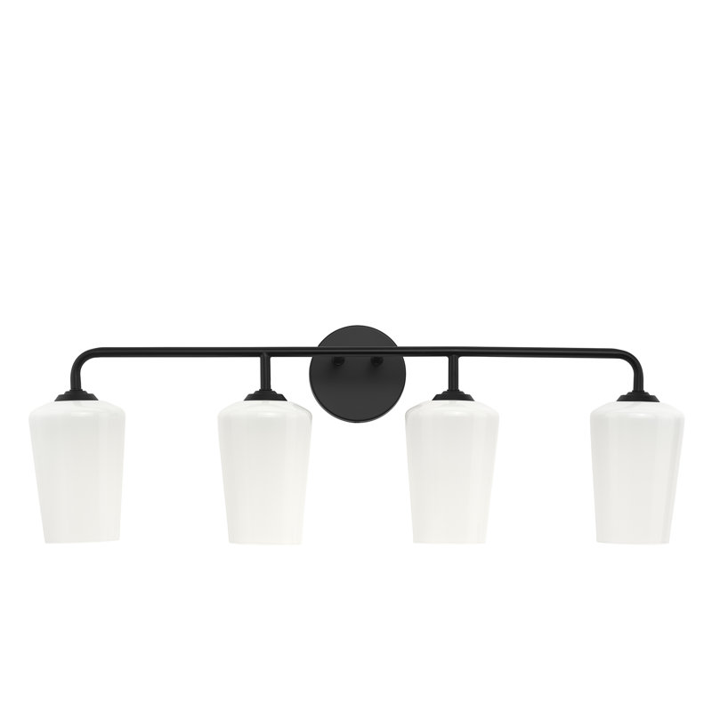 Celino Four-Light Bath & Vanity with Glass, Satin Black, White