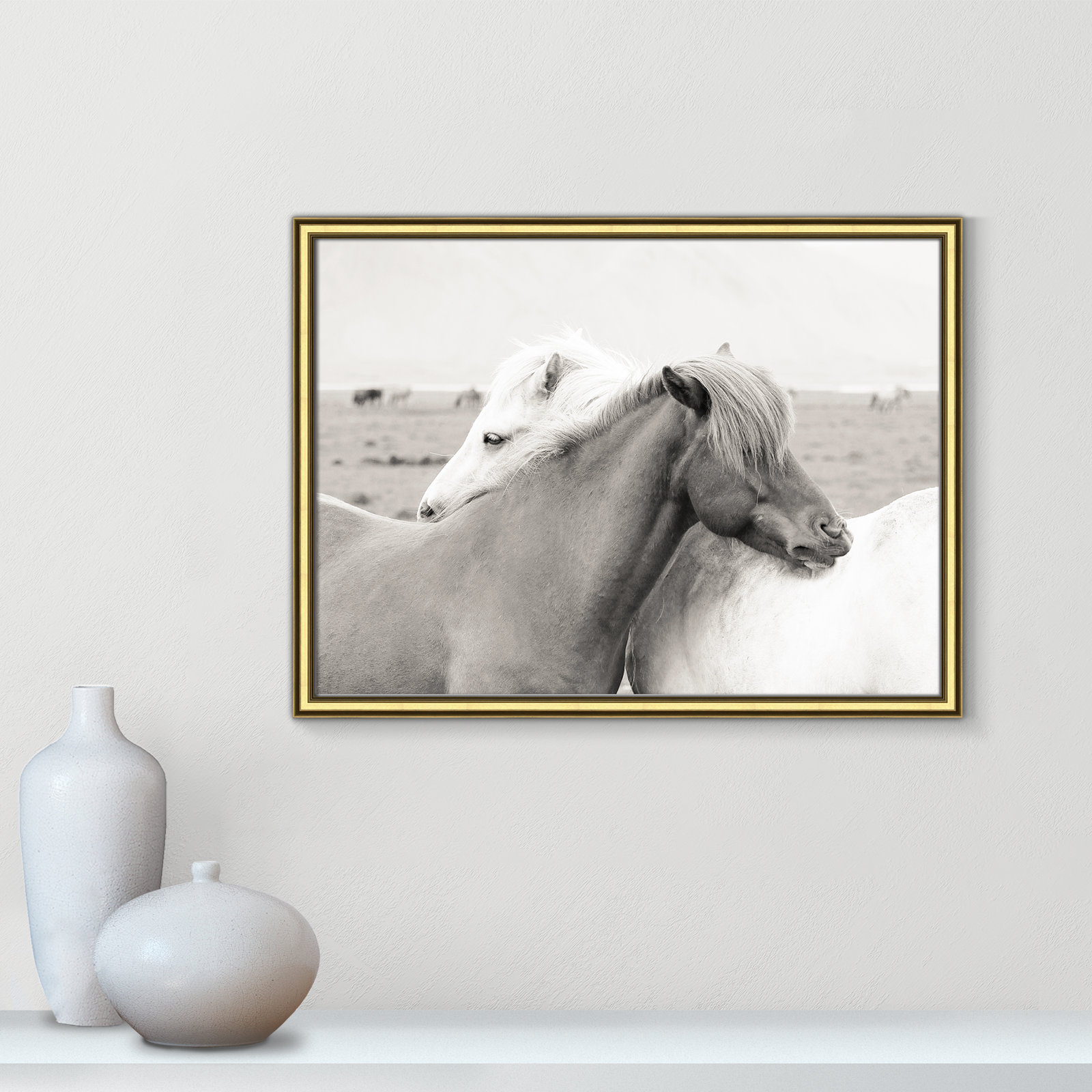 Melanie "Icelandic Meadow Horses" Print, 18.25" H x 24.25" W x 0.88" D, Gold Framed