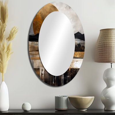 Exploration de la lune dorée évolutive IV - Grand miroir mural ovale sur métal