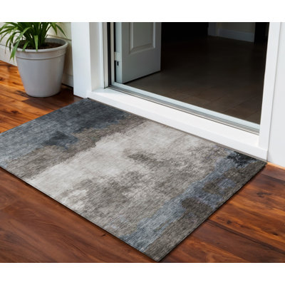 Tapis extérieur lavable abstrait gris et noir 3 pi x 5 pi