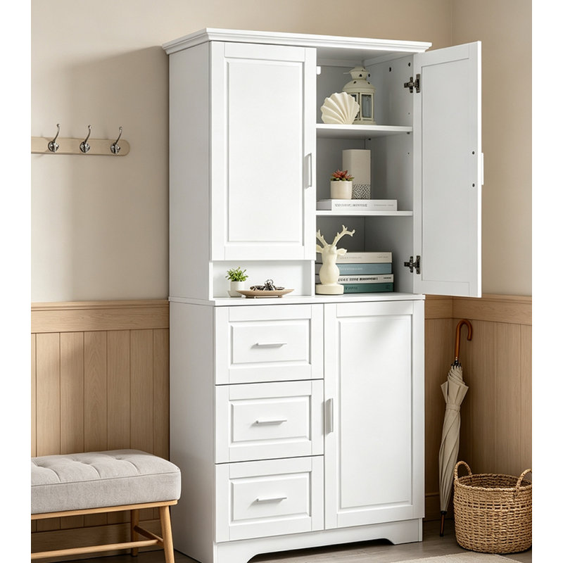 Armoire de rangement haute et large avec portes, Blanc