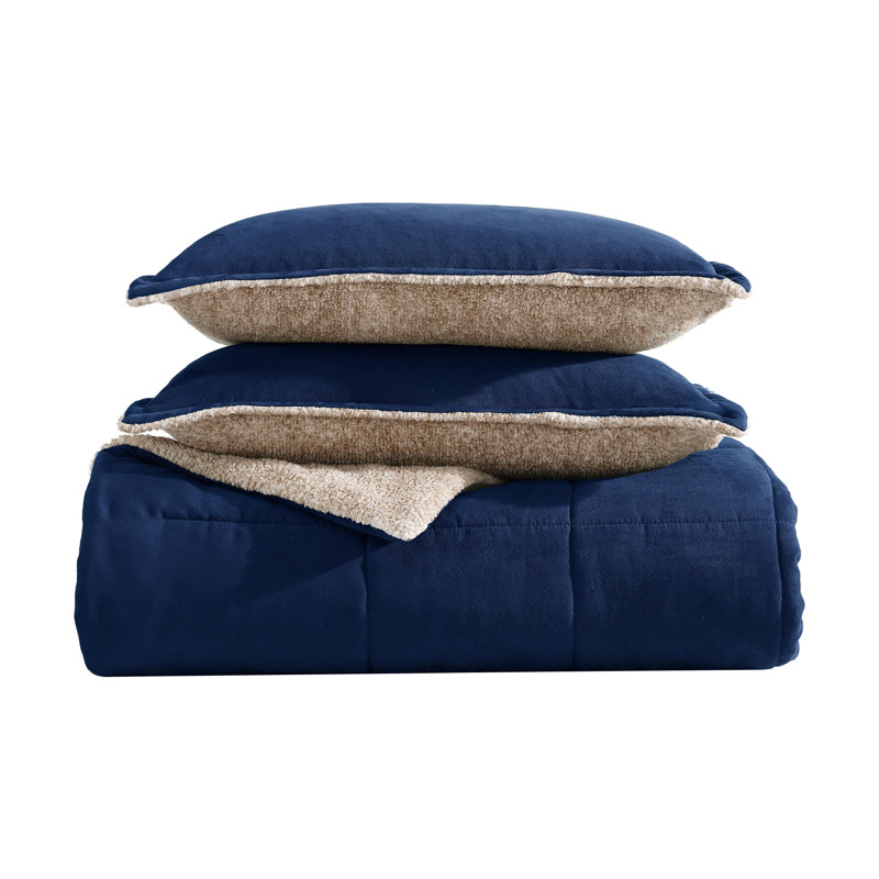 Nautica Beckett Microsuede Reversible Navy Comforter Set, Queen Comforter + 2 Standard Shams