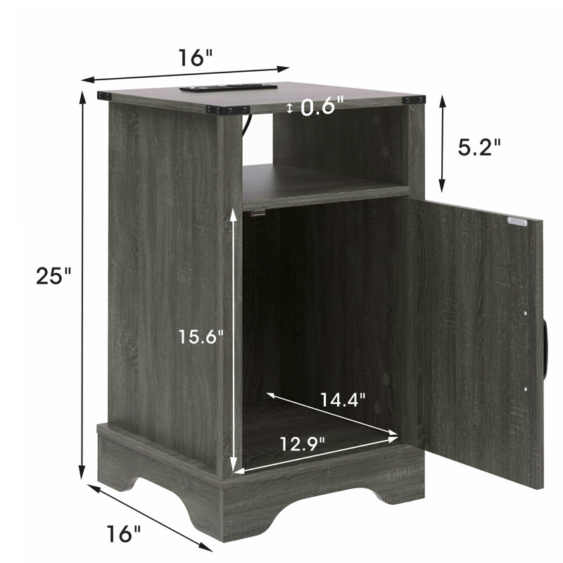 Bradford Bedside Table, Dark Grey, 1
