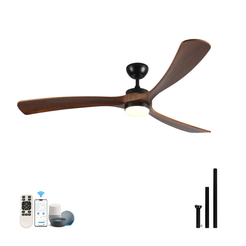 Ceiling Fan Light With 3 Solid Wood Blades, 72" Wide