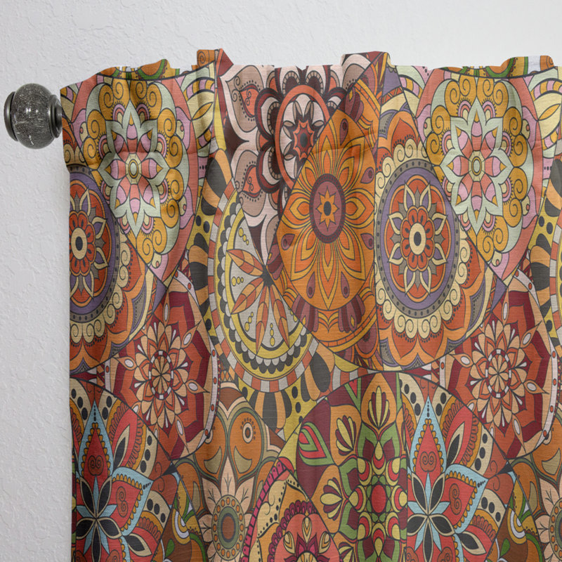 Pattern Tile with Mandalas - Bohemian Velvet Curtain - Room darkening - 1 panel, 52" W x 63" L