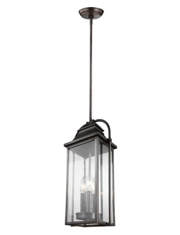 Lanterne suspendue d'extérieur 3 lumières Newson, Bronze antique