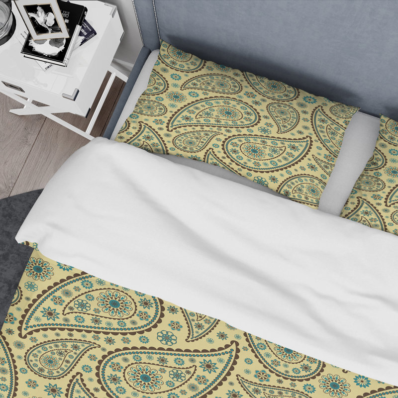Petit motif cachemire floral bleu - ensemble de housse de couette abstrait - microfibre de polyester