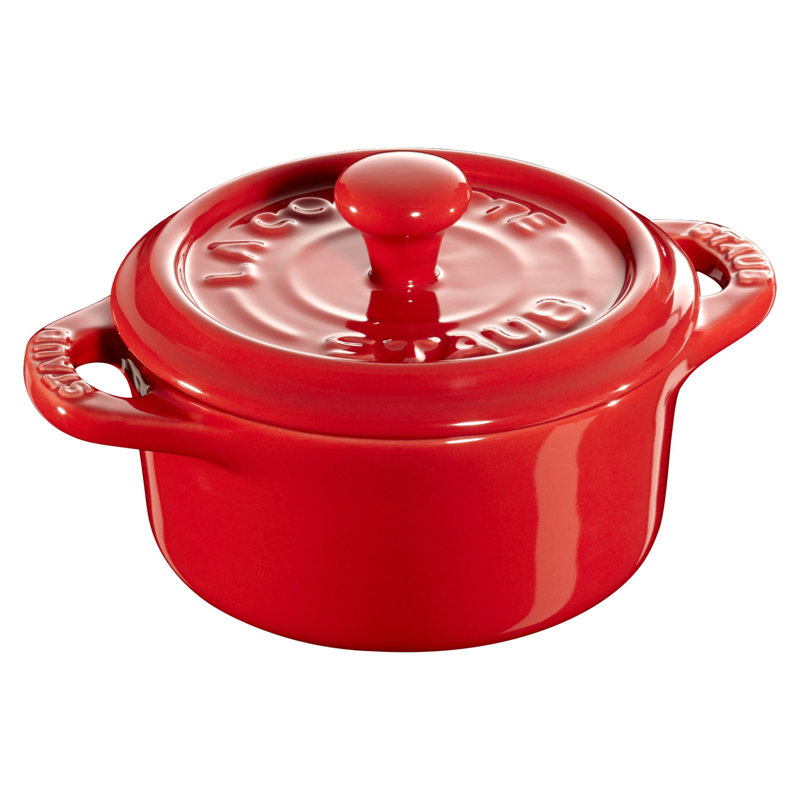 STAUB Ceramic 3-pc Mini Round Cocotte Set with Tray - Cherry, Cherry