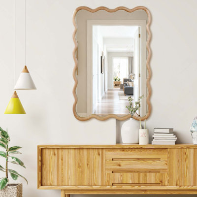 Wavy Rectangle Solid Wood Frame Decorative Mirror For Bedroom, Bathroom, Living Room, Entryway