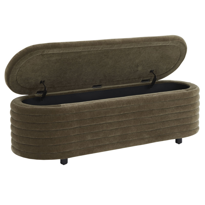 Banc de rangement rembourré Delray, Velours vert olive foncé