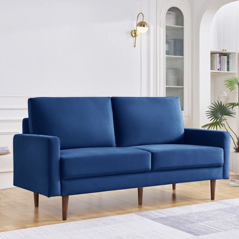 Causeuse en velours Ellmer, Velours bleu, H 36,4 po x l 68,9 po x P 31,5 po
